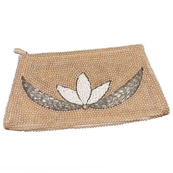 Handbags - Vintage Pearl & Beaded Lotus Flower Clutch
